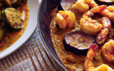 Gambas au curry et aux aubergines braisées