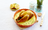 Poulet rôti, sauce au citron et au curcuma