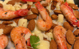 Aumônière de mozza, crevettes rouges et amandes