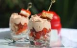 Verrine de lotte aux poivrons confits et chorizo chantilly poivron framboise