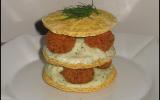 Mille-feuilles aux truffes de saumon sur sa crème de courgettes