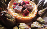 Tarte fine à l'artichaut, filet mignon de sanglier aux baies de Genévrier