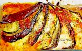 Éventail d'aubergine au confit de poivron rouge et herbes de Provence, plat végétarien