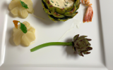 Langoustine Bretonne, pâte de pistache, artichaut fondant