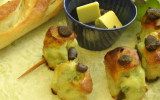 Briochettes au roquefort et fondue de poireaux aux raisins secs