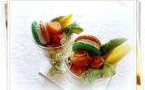 Verrine guacamole, mangue, avocat, saumon, macaron saumon, St Moret, aneth.......