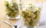 Verrine concombre de France poire et menthe aux pignons