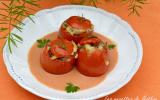 Tomates farcies aux risone et à la viande, sauce crémeuse tomate et balsamique