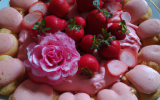 Charlotte aux fraises et biscuits roses