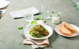 Linguine au pesto genovese, crevettes et haricots verts