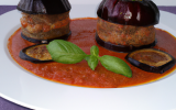 Timbales de bœuf et compotee d'aubergines au basilic