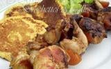 Brochettes de cailles au curry et abricot- blinis au maïs