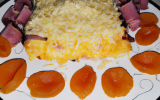 Gratin de riz et d'abricots au jambon de pays et au gouda