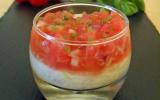 Mousse de mozzarella, tartare de tomates et perle de basilic