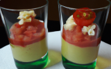 Verrine apéritive à la fondue de Tomates de France et mousse de Concombre de France