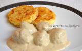 Boulettes aux oignons, sauce moutarde et balsamique et galettes de riz à la mozzarella