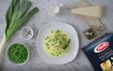 Tagliatelle au poireau, petits pois et à la crème de parmesan