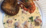 Cappuccino de langoustines et pieds de veau au fumet de cèpes