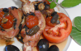 Saltimbocca de râble de lapin aux tomates confites et aux olives noires