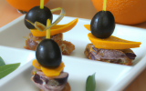 Canapé olives, canard et orange