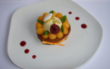 Tartelette au melon, framboise, basilic et huile d'olive