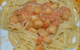 Spaghettis sauce crevettes, saint-jacques et citron