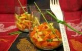 Verrine carottes-pommes, vinaigrette au miel et au curry