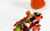 Gaspacho très fruité et olives noires Pastèque rôtie et feta marinée