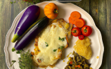 Escalopes gratinées au gruyère, et ses légumes du sud