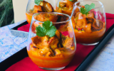 Verrines de poulet au curry rouge