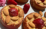 Moelleux roses aux fraises sechees et amandes