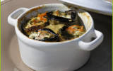 Cocotte d'aubergine et de courgette au saumon et au haddock à la crème d'endive