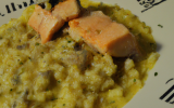 Risotto à la citronnelle et au beurre d'algue, pavé de truite des Pyrénées à l'unilatérale