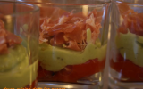 Verrine avocat-fenouil chiffonnade jambon de parme