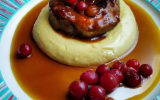 Petite tatin de lapin au caramel de porto et sa crème de vanille bourbon aux groseilles, purée de patate douce revisitée à l'ananas