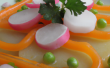 Bayadere de cantaloup, radis, carottes, pois gourmands