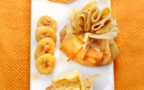 Aumônières de crêpes aux bananes rôties, citron et cassonade