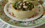 Salade de haricots Tarbais-saveur fenouil, noix de saint Jacques en croûte verte