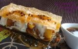 Ananas et mangue rotis en millefeuille mousse Tonka caramel passion