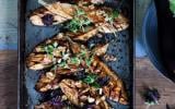 Aubergines de France grillées au miso, noix et graines germées