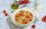 Linguine aux tomates cerises confites, origan et pecorino