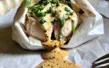 Papillote de dinde et sa légère sauce au chèvre