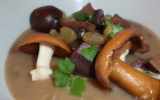 Velouté de marrons, poélée de Marrons, de champignons du moment sacristains Fourme d'Ambert et fruits secs