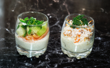 Verrine de saumon fumé, concombre, surimi