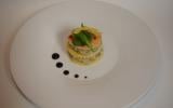 Mille et une feuille de saumon, parmesan et risotto à l'oseille