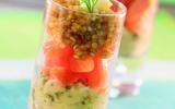 Verrine de concassé d'artichauts au quinoa et saumon fumé