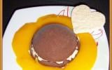 Dôme glacé chocolat meringues, coulis de mangue