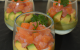 Verrine de crabe, saumon et avocat aux agrumes