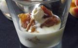 Verrine croustillante pommes,abricot sauce mascarpone au litchi