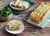 Croque cake printanier aux tranches végé pois chiches, carottes et asperges